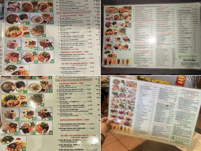 Phở Pasteur Menu