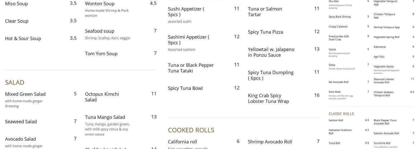 Mizuki Hibachi & Asian Bistro Menu