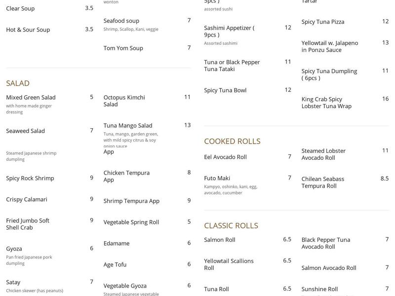 Mizuki Hibachi & Asian Bistro Menu