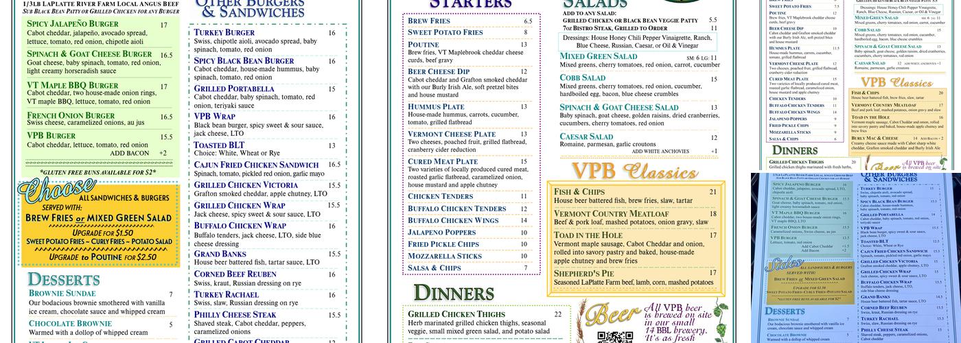 The Vermont Pub & Brewery Menu