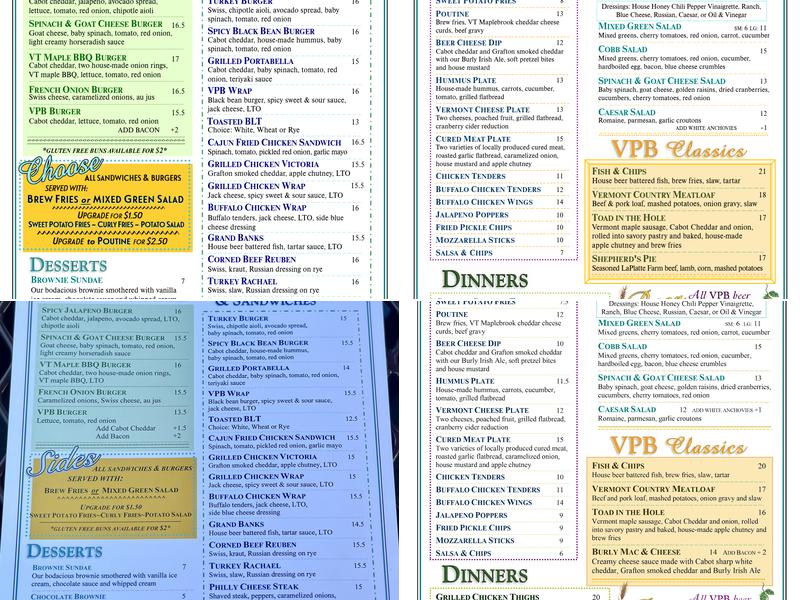 The Vermont Pub & Brewery Menu