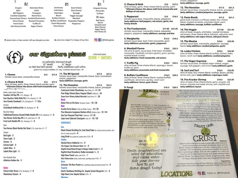 Folino's Pizza, Shelburne Menu