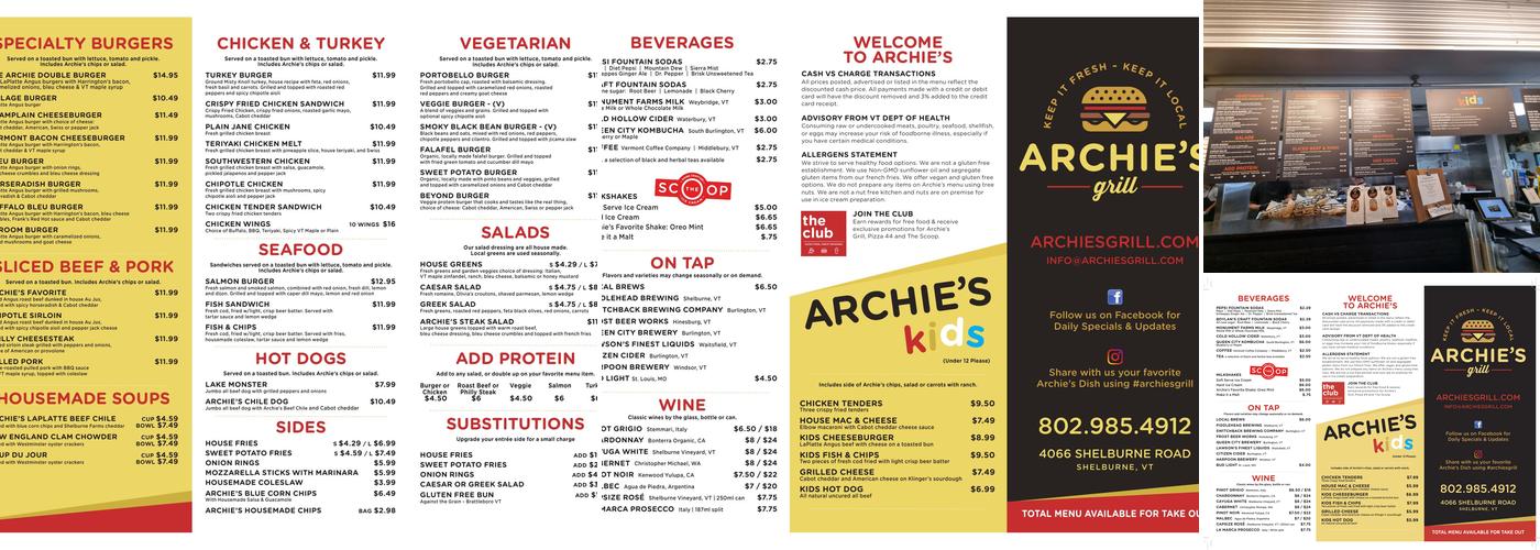 Archie's Grill Menu