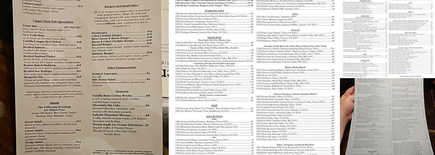 Windjammer Restaurant & Upper Deck Pub Menu