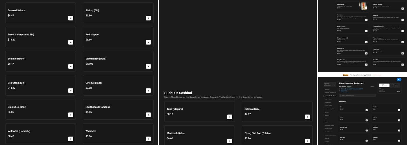 HANA Japanese Restaurant Menu