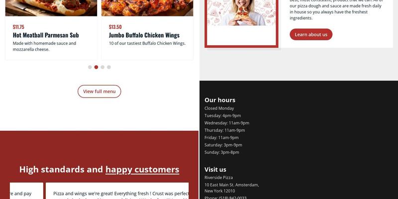 Riverside Pizza Menu