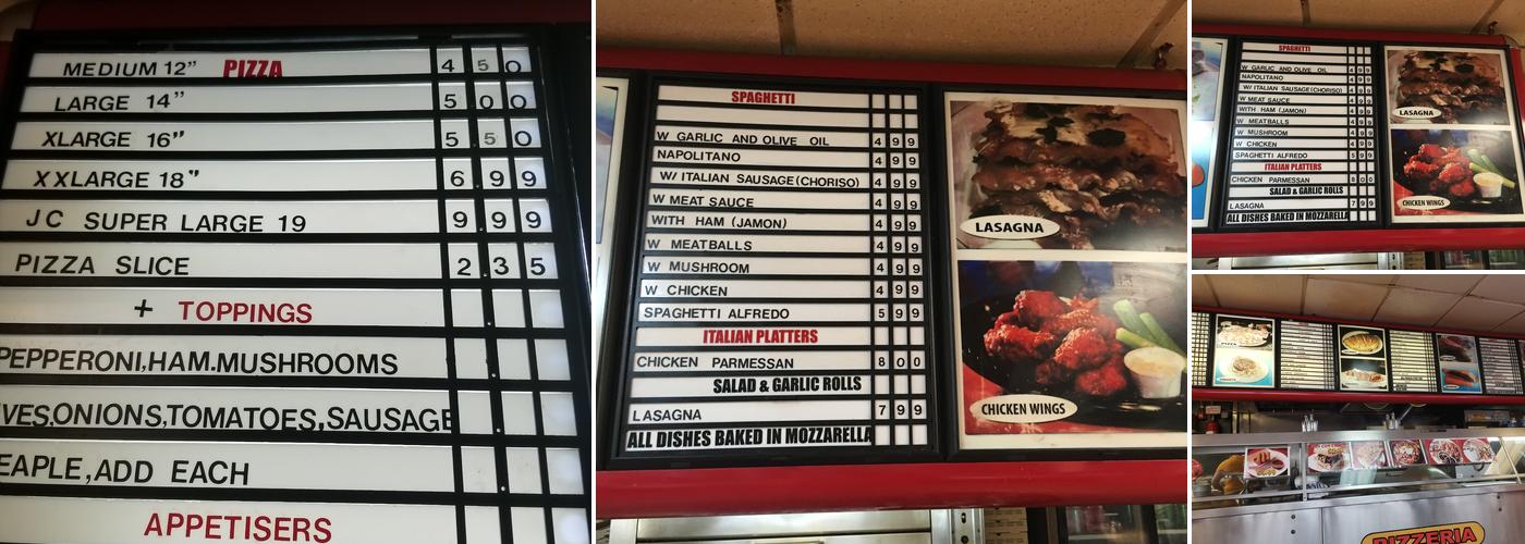 JC's Pizzeria Menu
