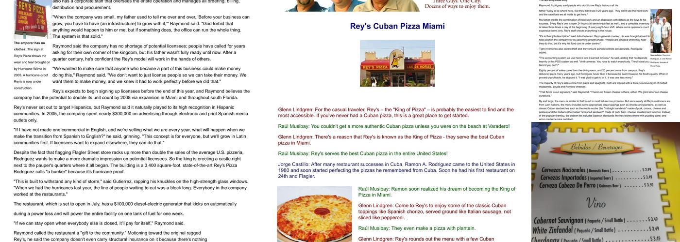 Rey Pizza Menu
