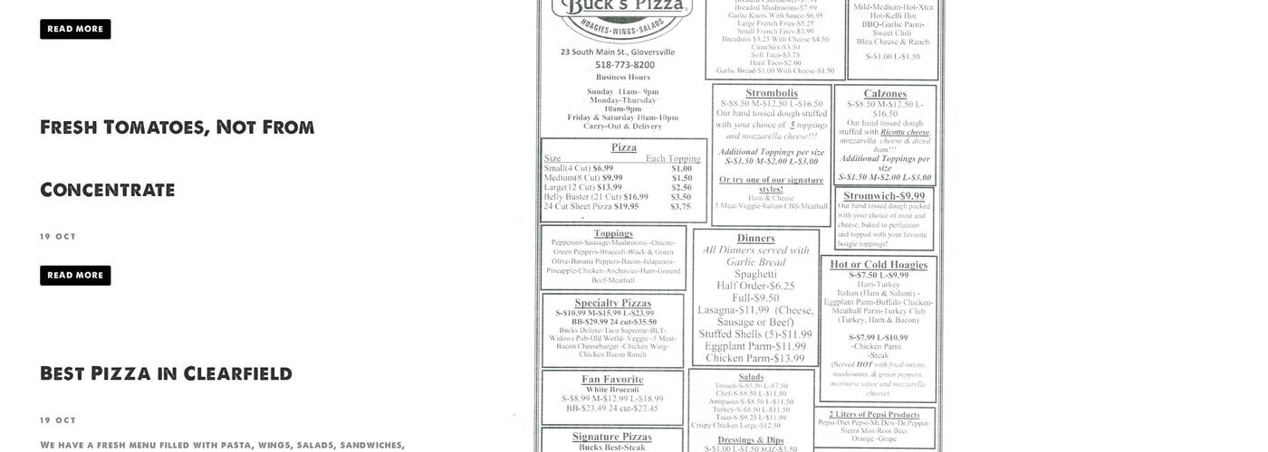 Buck's Pizza Menu