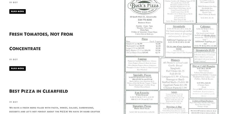 Buck's Pizza Menu