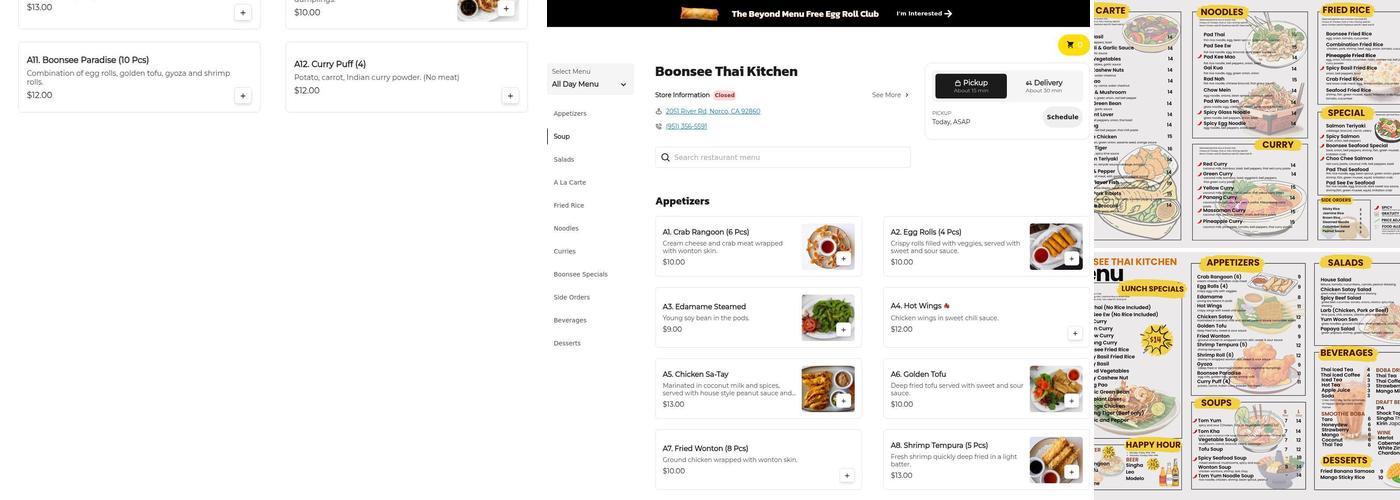Boonsee Thai Kitchen Menu