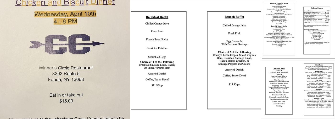 Winner's Circle Menu