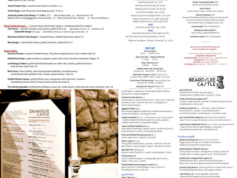 Beardslee Castle Menu
