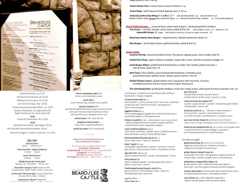 Beardslee Castle Menu