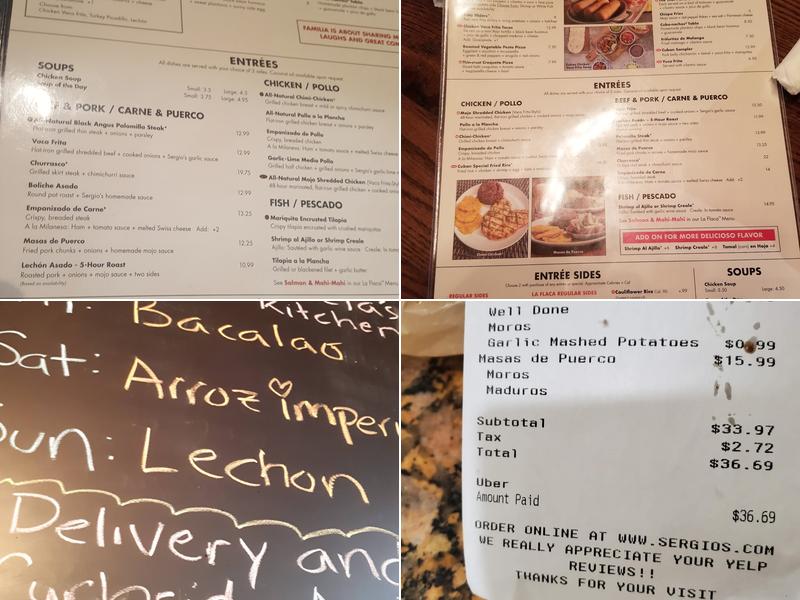 Sergio's Restaurant Menu