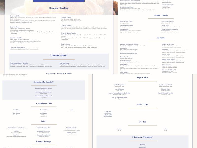 Islas Canarias Cafe, Restaurant & Bakery Menu