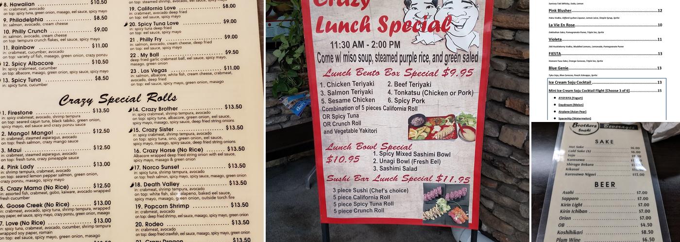 Crazy Brothers Sushi Menu