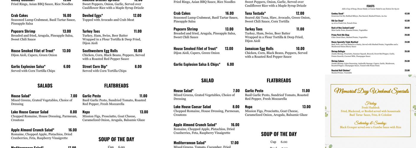 Seventh Lake House Menu