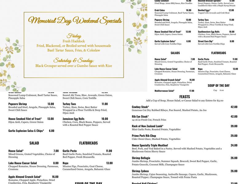 Seventh Lake House Menu