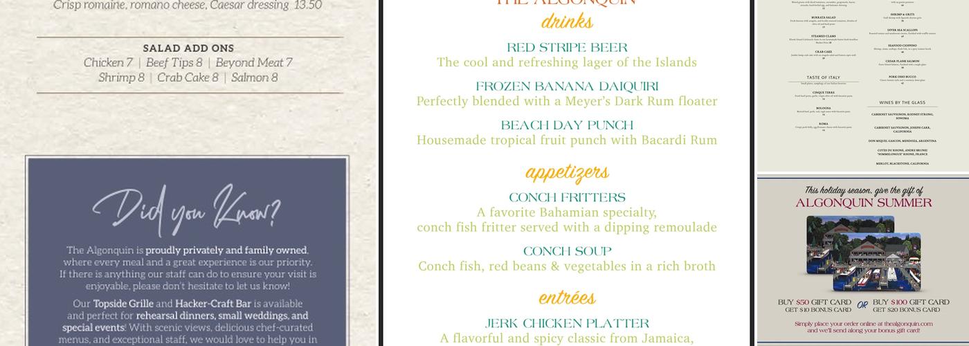 Algonquin Restaurant Menu