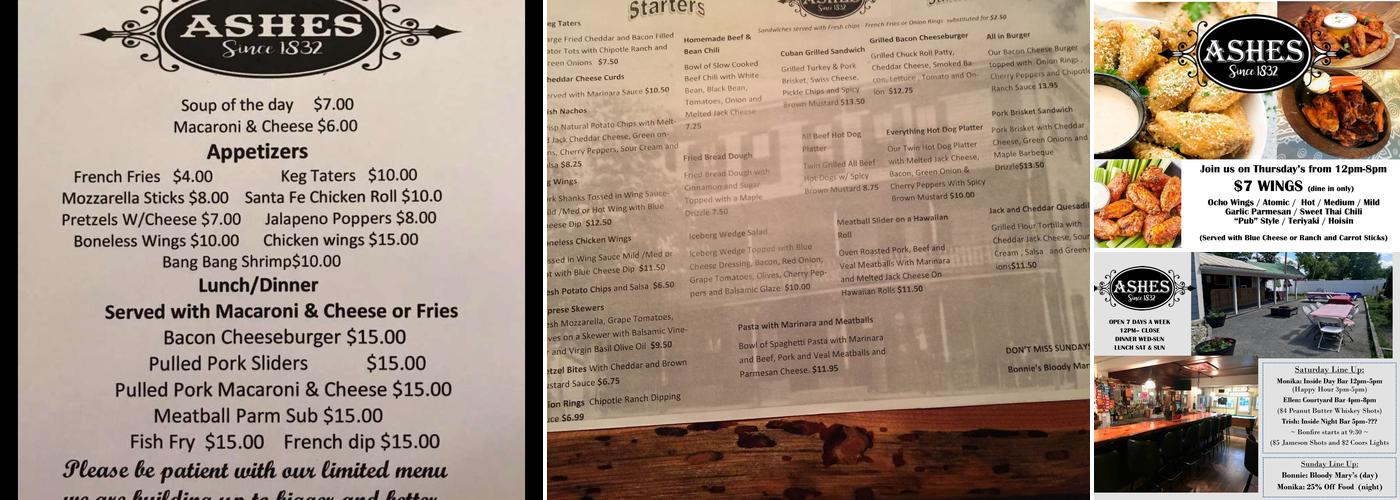 Ashes Pub & Grill Menu