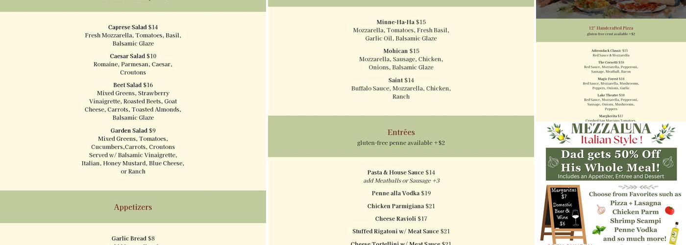 Mezzaluna Restaurant Menu