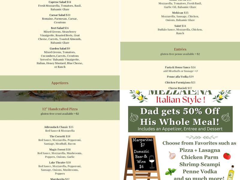 Mezzaluna Restaurant Menu