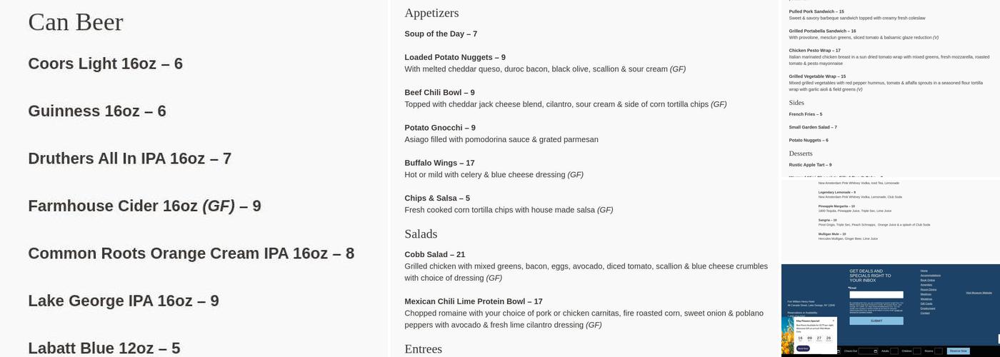 White Lion Room Menu