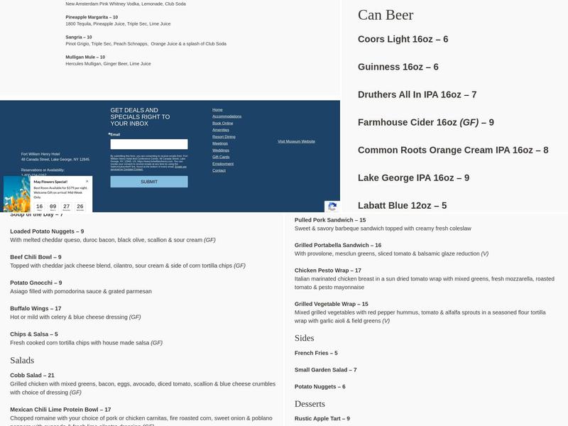 White Lion Room Menu