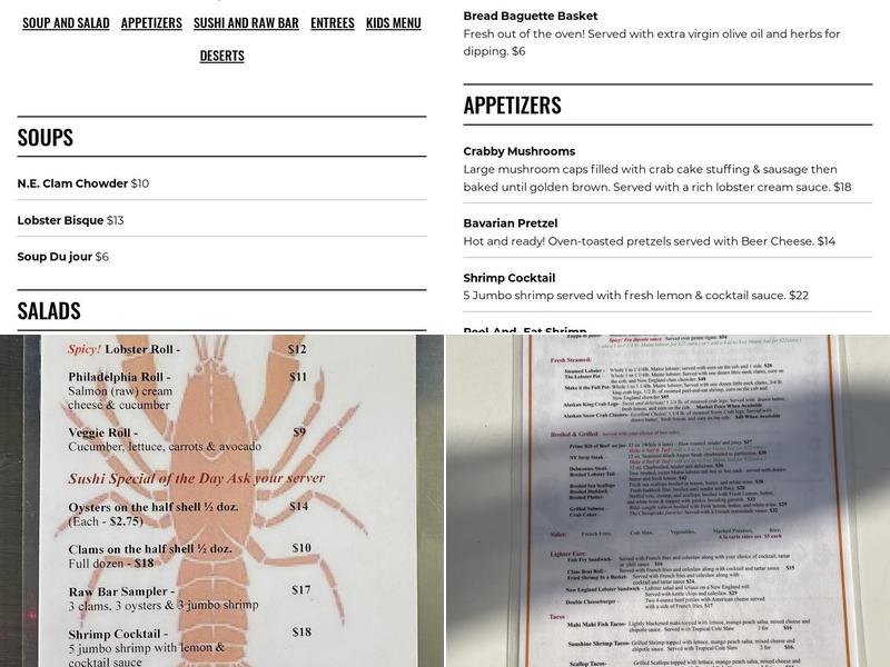 The Lobster Pot Menu