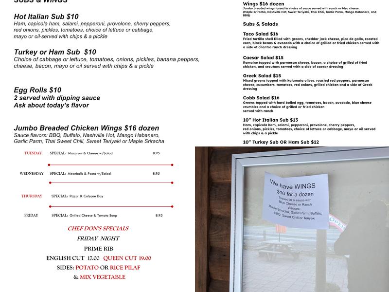The Cluckin Cafe & Cones Point Country Store Menu
