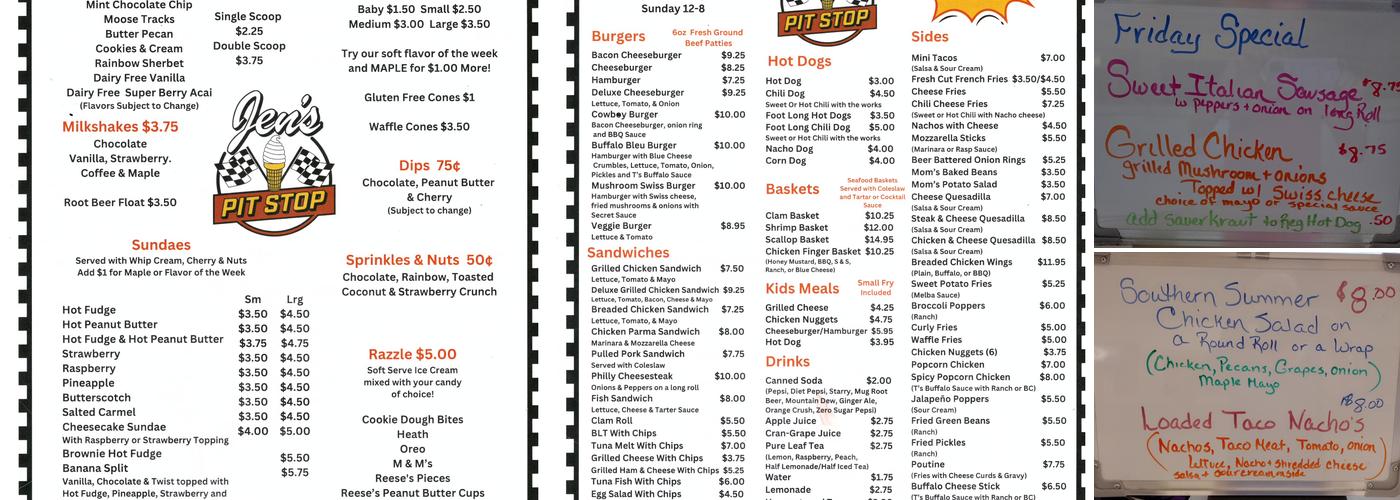 Jen's Pit Stop Menu
