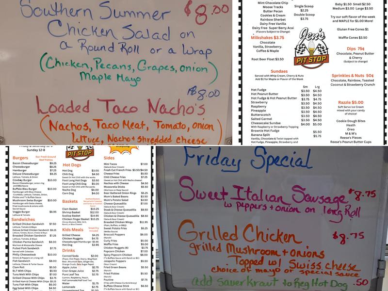 Jen's Pit Stop Menu