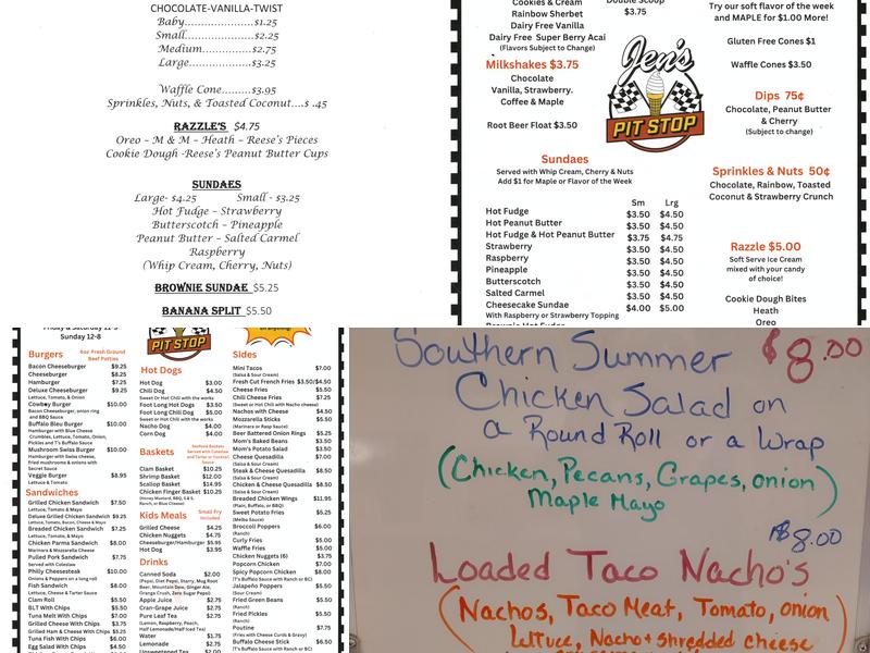 Jen's Pit Stop Menu