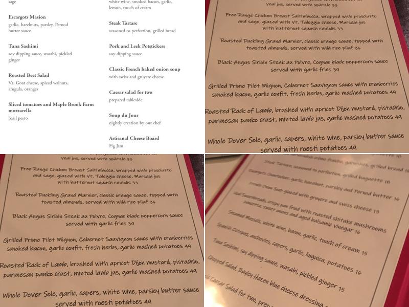 Chantecleer Restaurant Menu