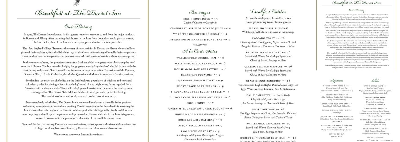 The Dorset Inn Menu
