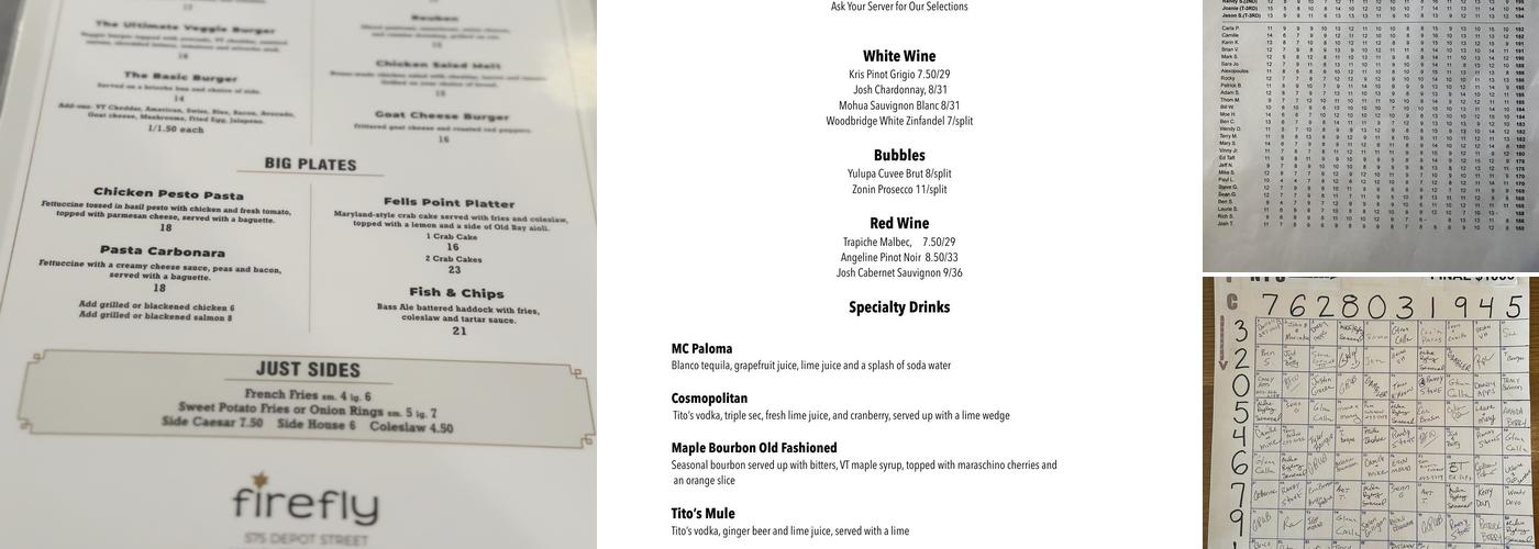 Firefly Restaurant Menu