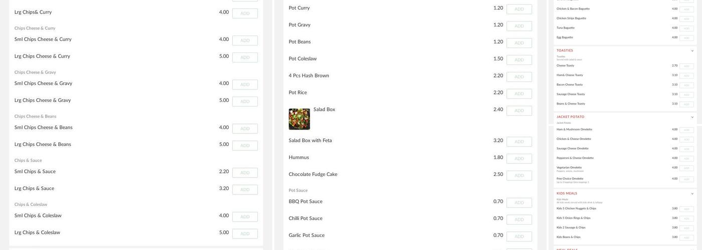 Valentines cafe in shops Menu