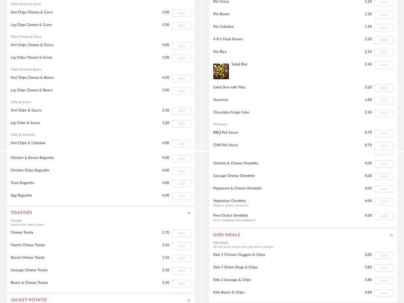 Valentines cafe in shops Menu