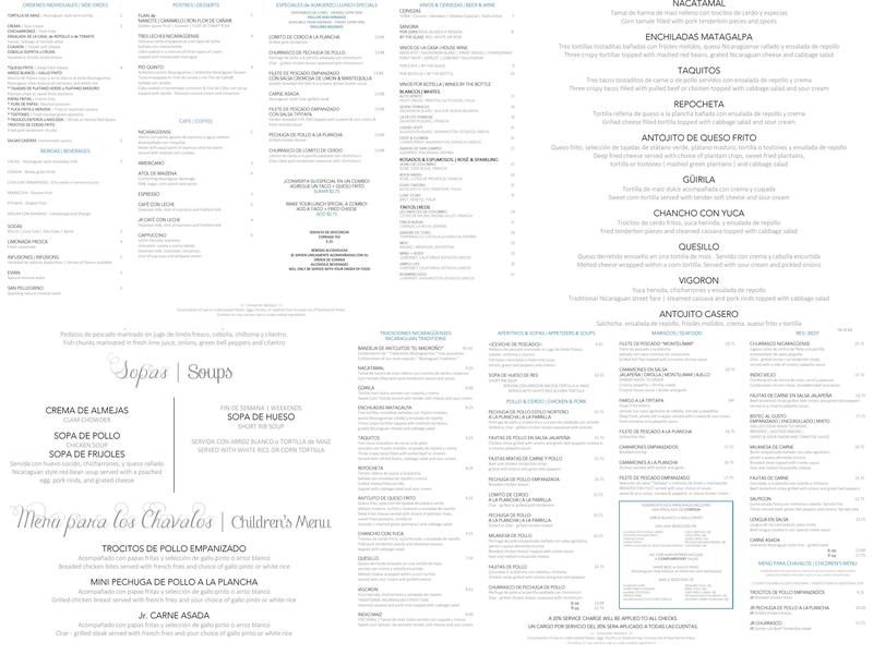 Madroño Restaurant Menu