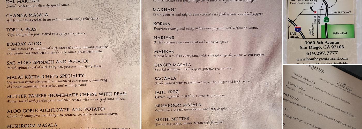 Bombay Exotic Cuisine of India Menu