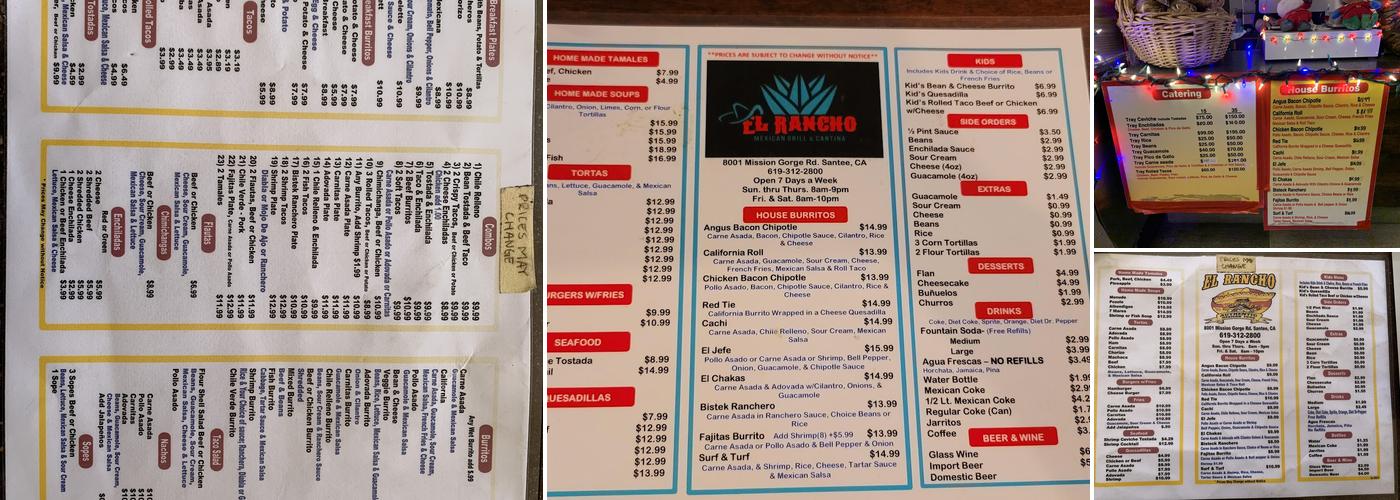 El Rancho Menu