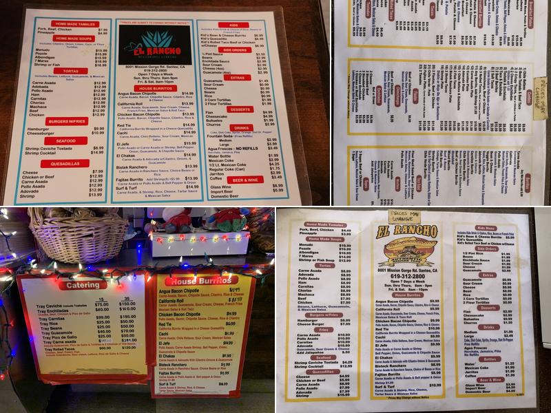 El Rancho Menu