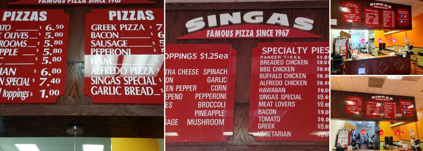 Singas Famous Pizza Menu