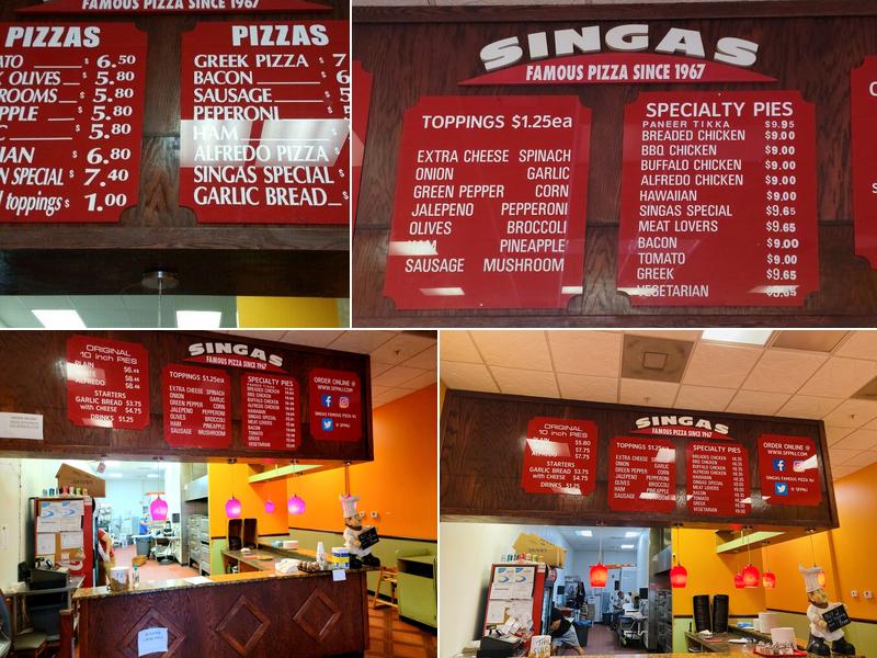 Singas Famous Pizza Menu