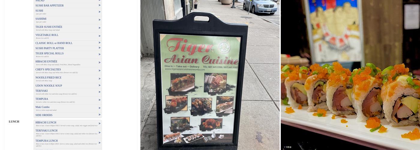 Tiger Sushi Menu
