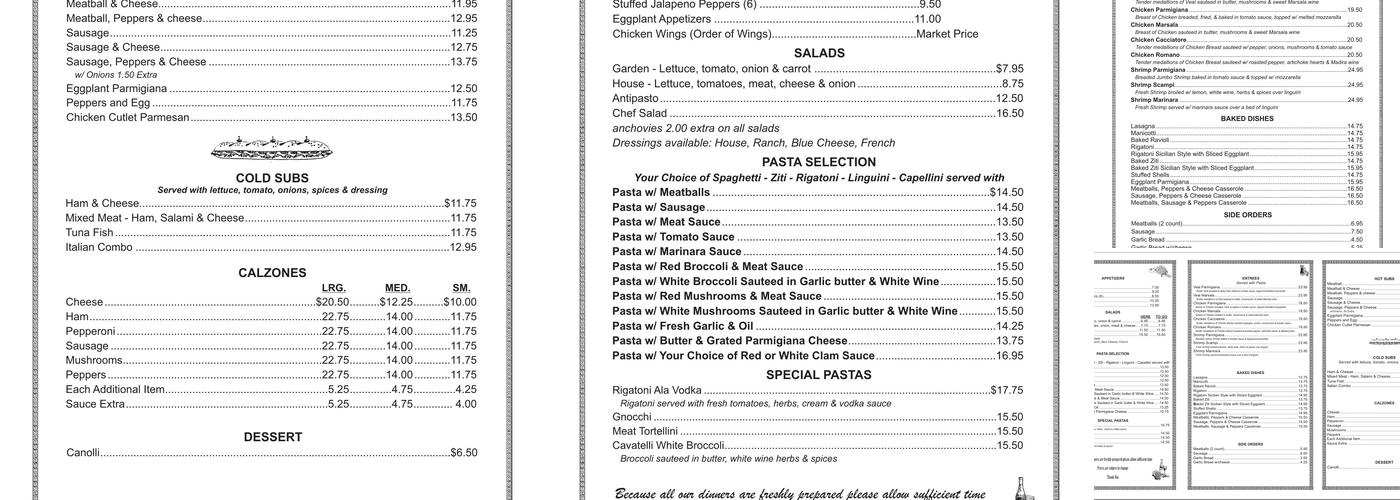 Pizzaland Menu