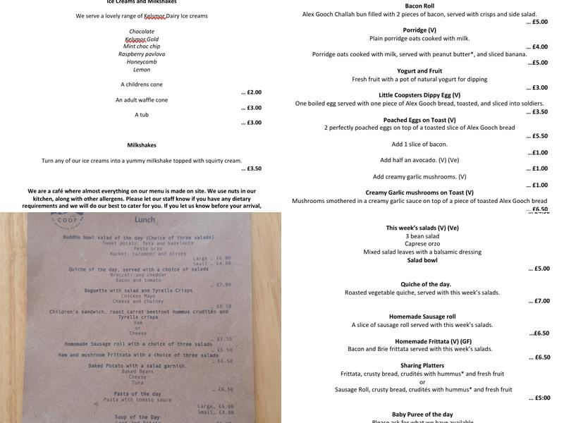 The Coop Play Cafe Menu