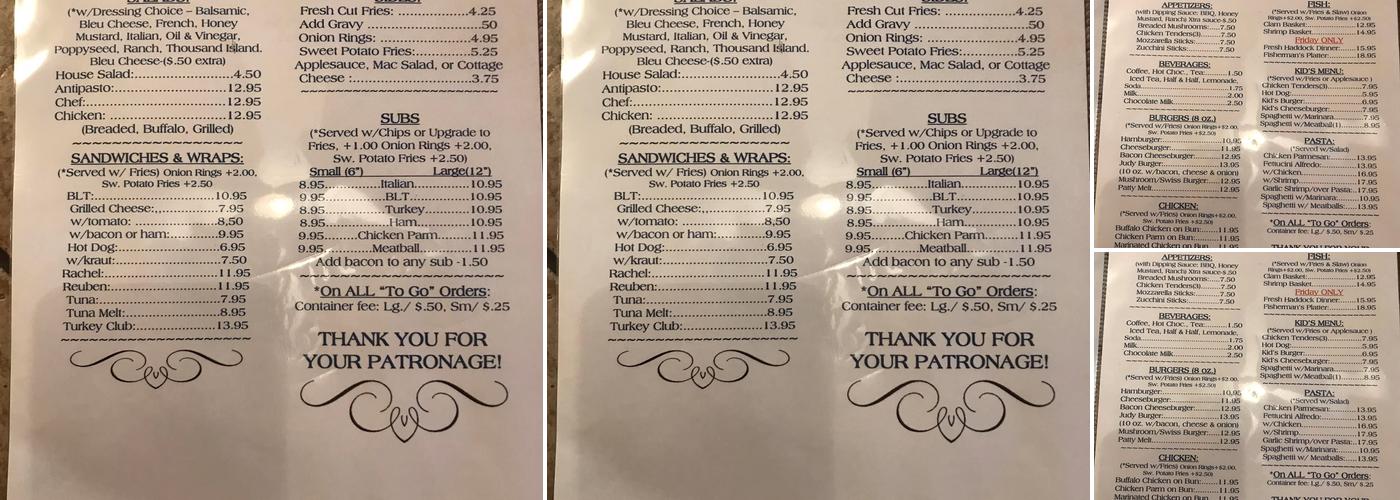 Judy's Corner Kitchen Restaurant Menu