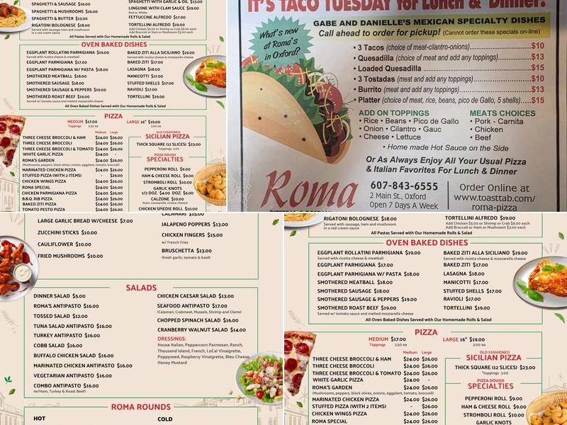 Roma Pizzeria Menu